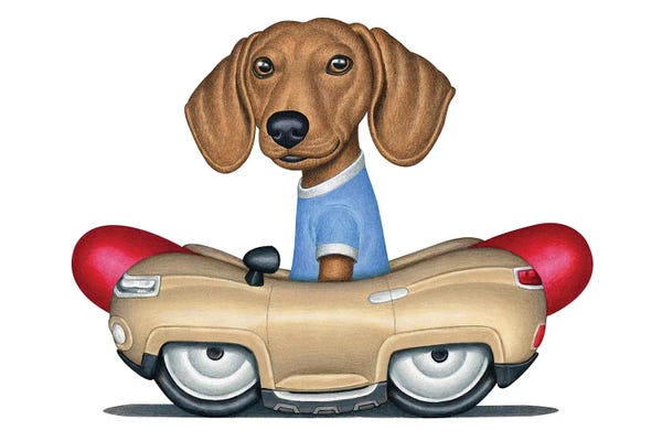 Dachshunds: Buster Dachshund Hot Dog Car by Danny Gordon