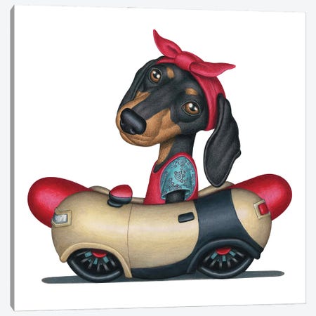 Piper Dachshund Hotdog Car Canvas Print #DNG288} by Danny Gordon Canvas Print