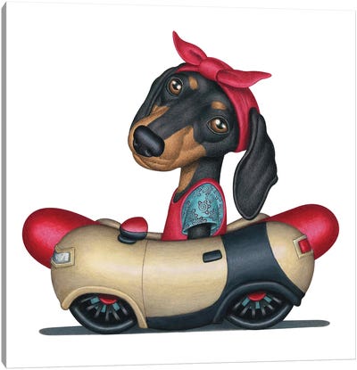 Piper Dachshund Hotdog Car Canvas Art Print - Danny Gordon