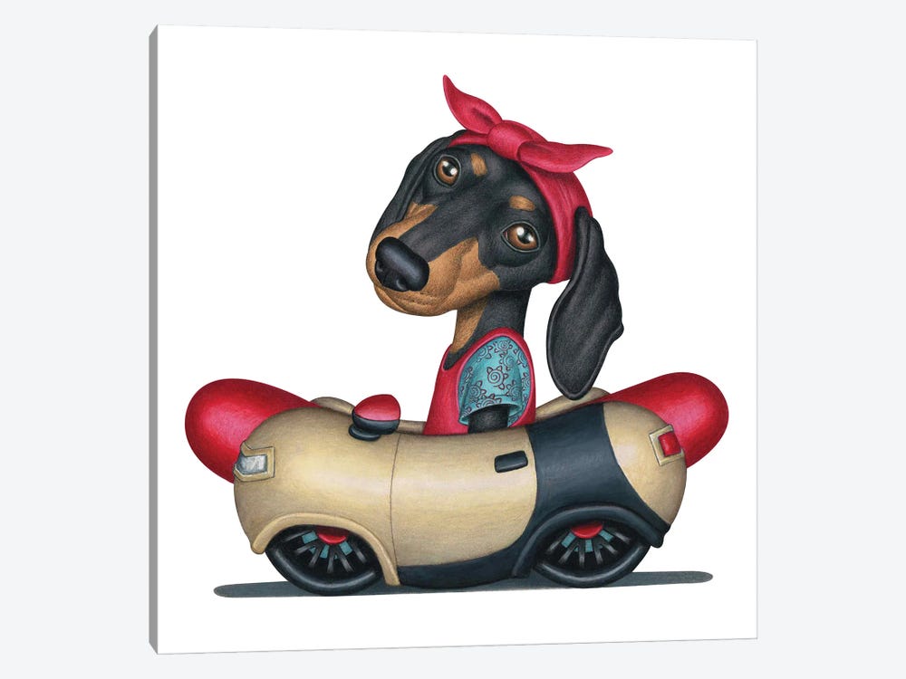 Piper Dachshund Hotdog Car by Danny Gordon 1-piece Canvas Print