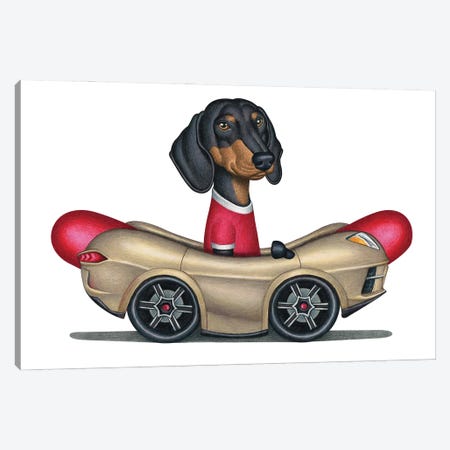 Boris Dachshund In Hot Dog Car Canvas Print #DNG289} by Danny Gordon Art Print