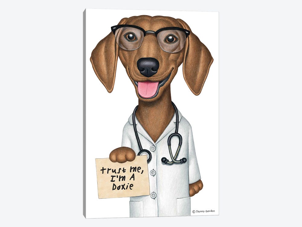 Dr. D Dachshund Wearing Glasses by Danny Gordon 1-piece Art Print