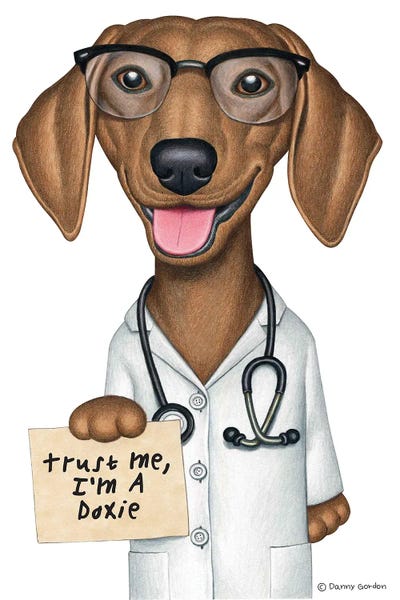 Dachshunds: Dr. D Dachshund Wearing Glasses by Danny Gordon