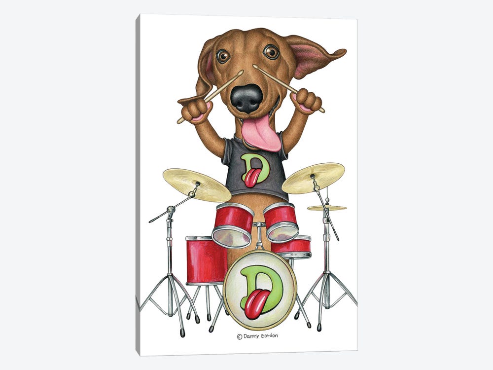 Rowdy the Dachshund Drummer by Danny Gordon 1-piece Art Print