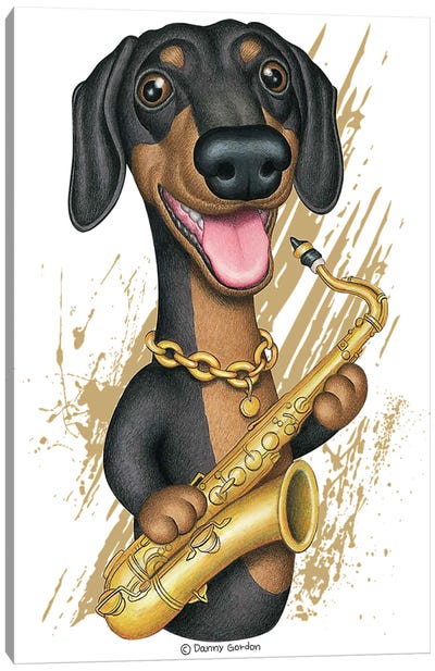Saxophone Dachshund Canvas Art Print - Danny Gordon
