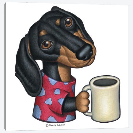 Dachshund Holding Coffee Mug Canvas Print #DNG298} by Danny Gordon Canvas Artwork