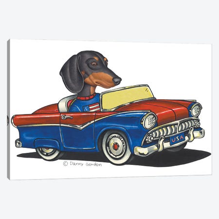 Dachshund USA Car I Canvas Print #DNG302} by Danny Gordon Canvas Artwork