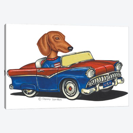Dachshund USA Car II Canvas Print #DNG303} by Danny Gordon Canvas Art