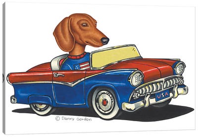 Dachshund USA Car II Canvas Art Print - Danny Gordon