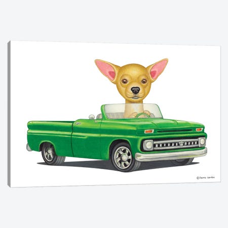 Chihuahua Green Car Canvas Print #DNG30} by Danny Gordon Canvas Wall Art