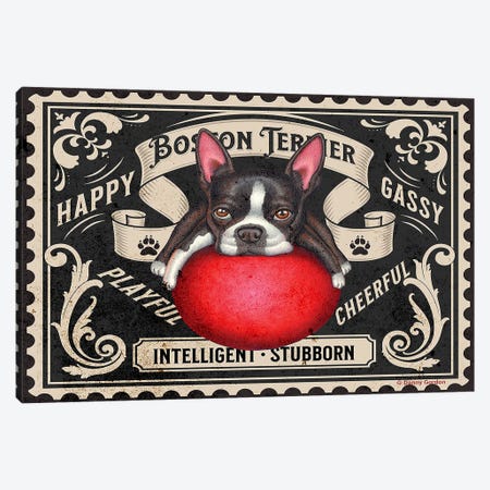 Boston Terrier Red Ball Stamp Canvas Print #DNG331} by Danny Gordon Art Print