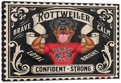 Rottweiler Muscles Stamp Canvas Art Print - Rottweiler Art