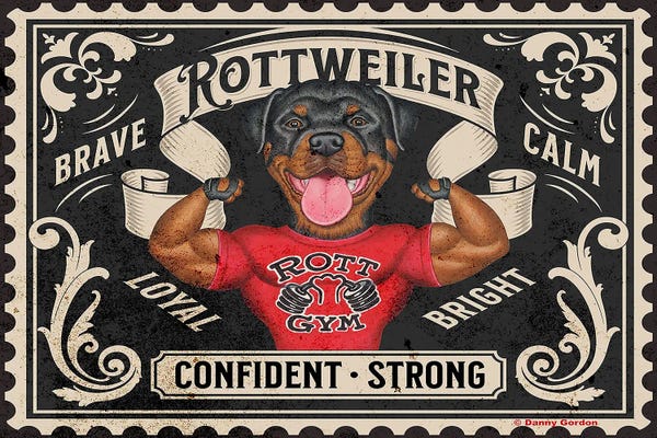 Office Humor: Rottweiler Muscles Stamp by Danny Gordon