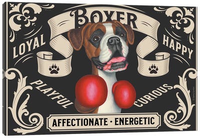 Boxing Boxer Dog Stamp Horizontal Canvas Art Print - Funny Typography Art