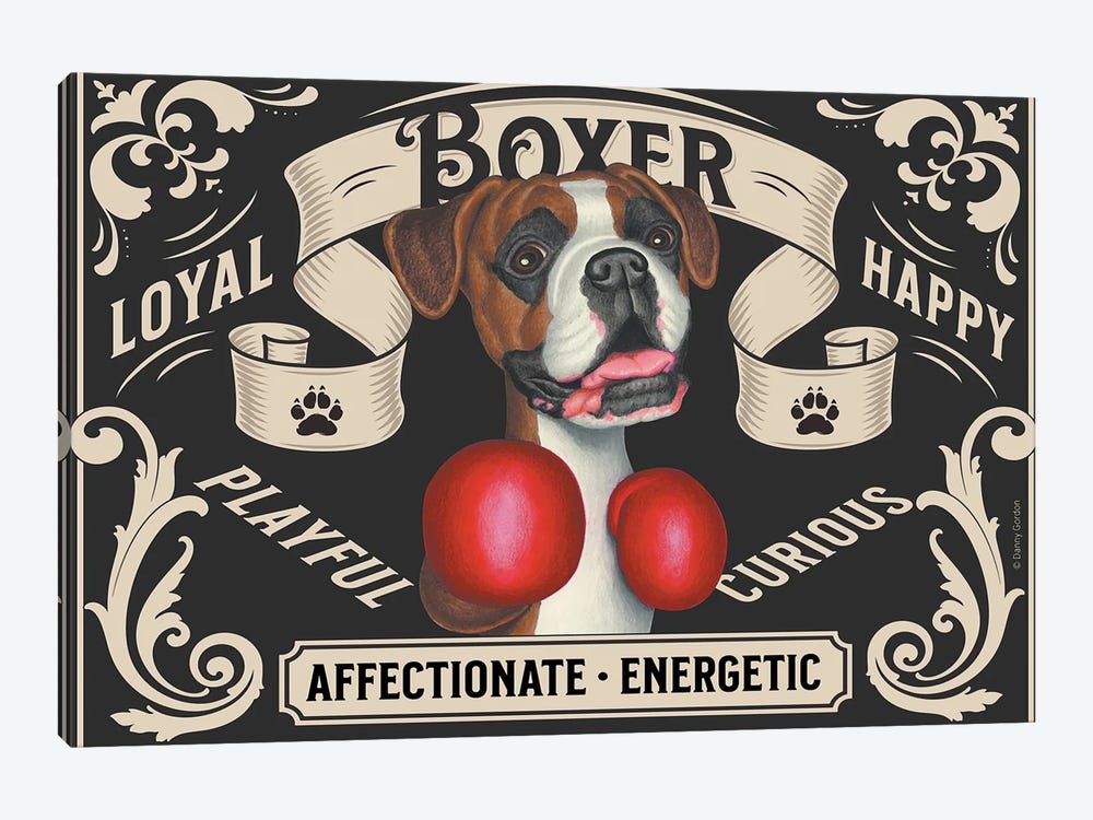 Boxing Boxer Dog Stamp Horizontal by Danny Gordon 1-piece Canvas Artwork