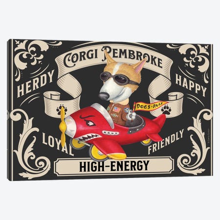 Corgi In Red Airplane Stamp Horizontal Canvas Print #DNG348} by Danny Gordon Canvas Art