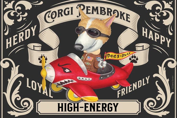 Corgis: Corgi In Red Airplane Stamp Horizontal by Danny Gordon