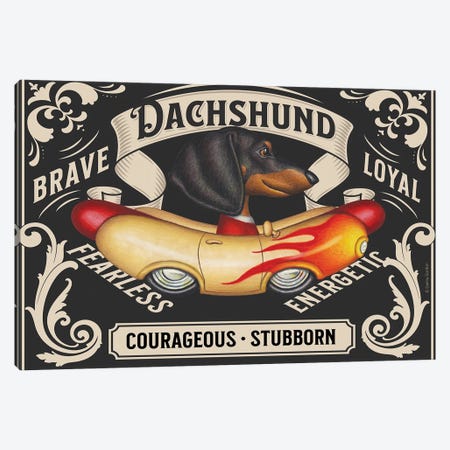Black Dachshund Flame Wiener Car Stamp Horizontal Canvas Print #DNG349} by Danny Gordon Canvas Art