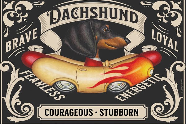 Dachshunds: Black Dachshund Flame Wiener Car Stamp Horizontal by Danny Gordon