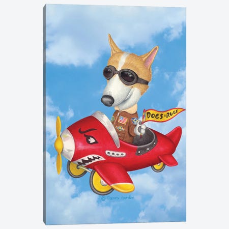 Corgi In Plane Sky Background Canvas Print #DNG379} by Danny Gordon Canvas Print