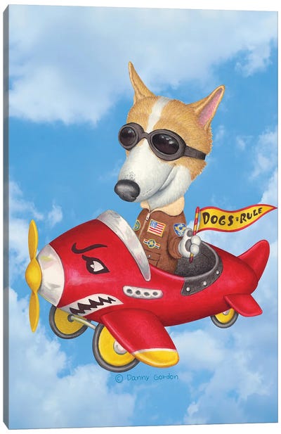 Corgi In Plane Sky Background Canvas Art Print - Airplane Art