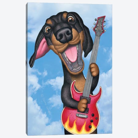 Black Dachshund Guitarist Sky Background Canvas Print #DNG380} by Danny Gordon Canvas Wall Art