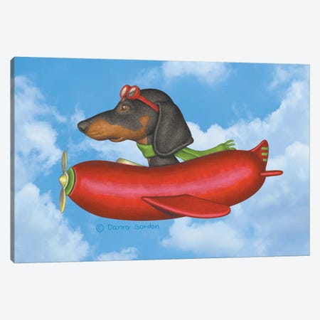 Black Dachshund Sausage Plane Sky Background Canvas Print #DNG381} by Danny Gordon Canvas Wall Art