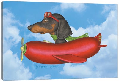 Black Dachshund Sausage Plane Sky Background Canvas Art Print - Danny Gordon