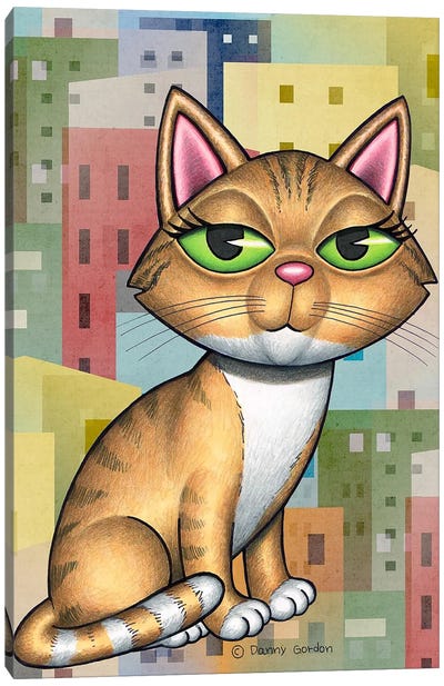 Orange Tabby Cat Cityscape Canvas Art Print