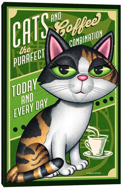 Calico Cats And Coffee Canvas Art Print - Danny Gordon