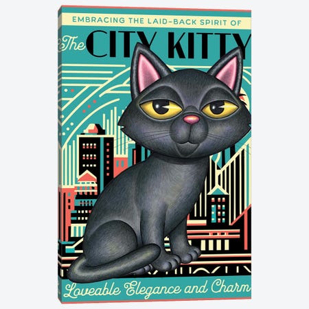 Black Kitty City Kitty Canvas Print #DNG396} by Danny Gordon Canvas Artwork