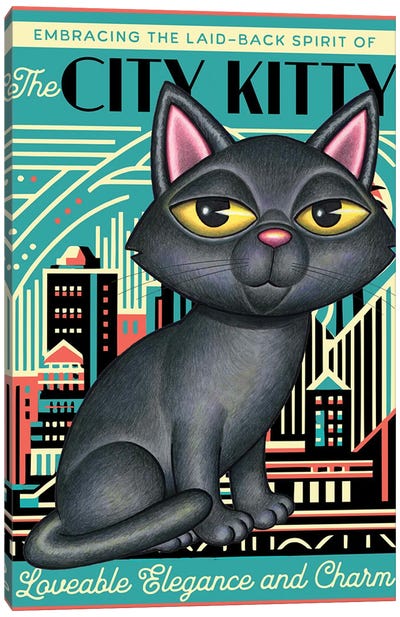 Black Kitty City Kitty Canvas Art Print - Danny Gordon