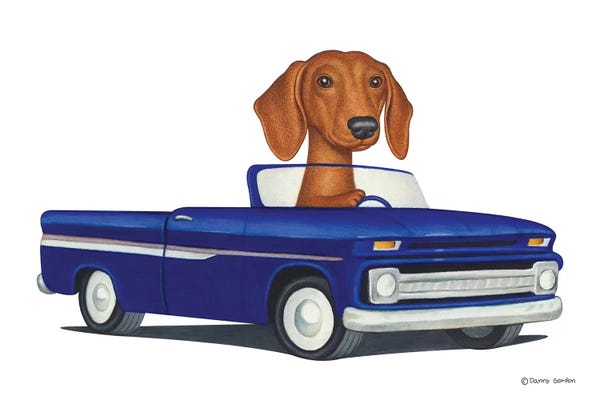 Dachshunds: Dachshund Blue Car by Danny Gordon
