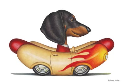 Dachshund Flaming Wienermobile by Danny Gordon metal wall art