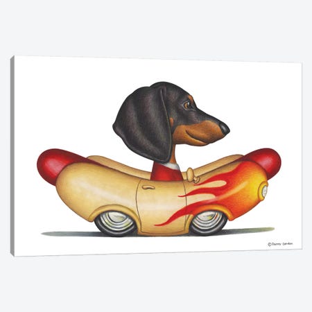 Dachshund Flaming Wienermobile Canvas Print #DNG42} by Danny Gordon Canvas Print