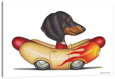 Dachshund Flaming Wienermobile Canvas Art Print - Dachshund Art
