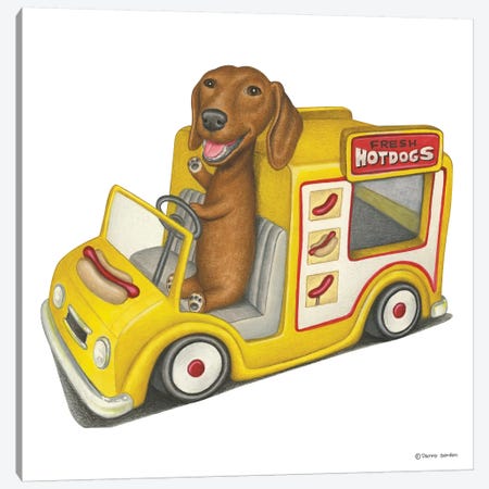 Dachshund Hot Dog Truck Canvas Print #DNG44} by Danny Gordon Canvas Wall Art