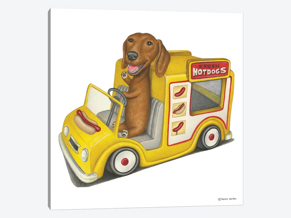Dachshund Hot Dog Truck by Danny Gordon 1-piece Canvas Art Print