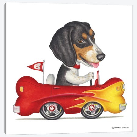 Beagle Flaming Bone Car Canvas Print #DNG4} by Danny Gordon Canvas Art