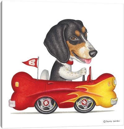 Beagle Flaming Bone Car Canvas Art Print - Danny Gordon