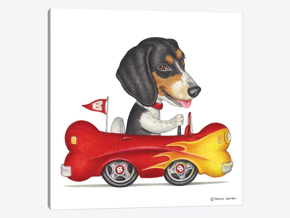 Beagle Flaming Bone Car by Danny Gordon 1-piece Canvas Print