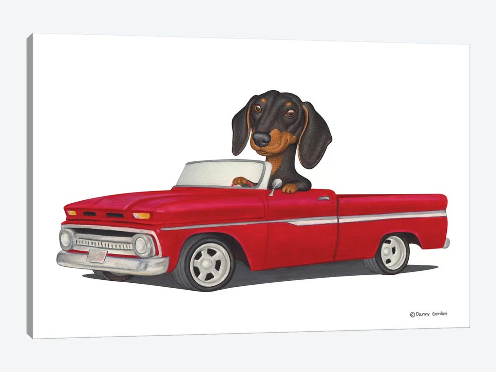 Dachshund Red Car by Danny Gordon 1-piece Canvas Print