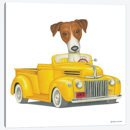 Jack Russell Terrier Yellow Truck Canvas Print #DNG74} by Danny Gordon Canvas Art Print