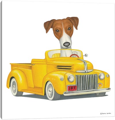 Jack Russell Terrier Yellow Truck Canvas Art Print - Trucks
