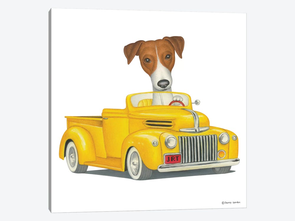 Jack Russell Terrier Yellow Truck by Danny Gordon 1-piece Canvas Art