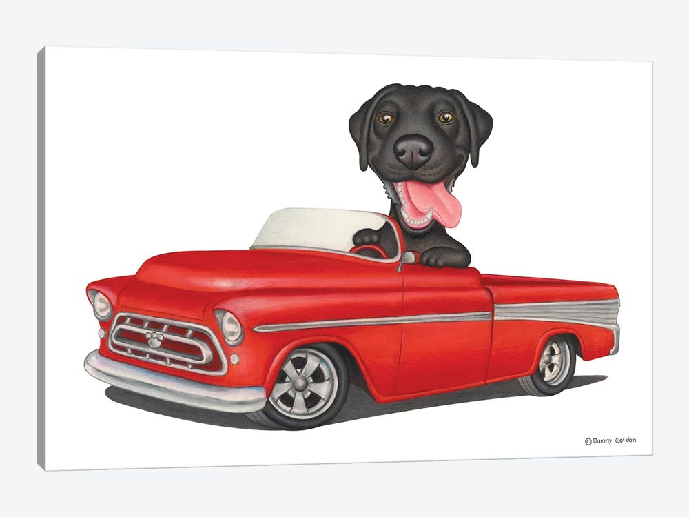 Labrador Retriever Red Car by Danny Gordon 1-piece Canvas Art Print
