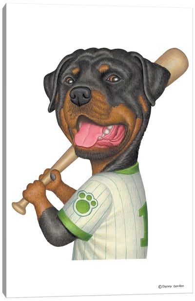 Rottweiler Ballplayer Canvas Art Print - Rottweiler Art