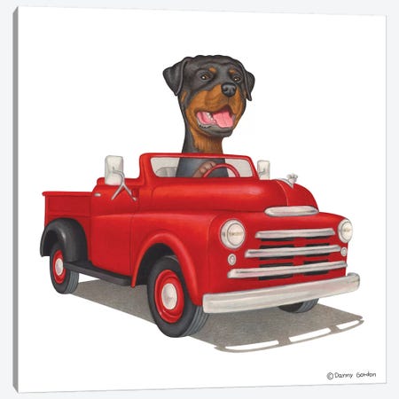 Rottweiler Red Truck Canvas Print #DNG90} by Danny Gordon Canvas Art