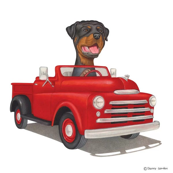 Rottweilers: Rottweiler Red Truck by Danny Gordon