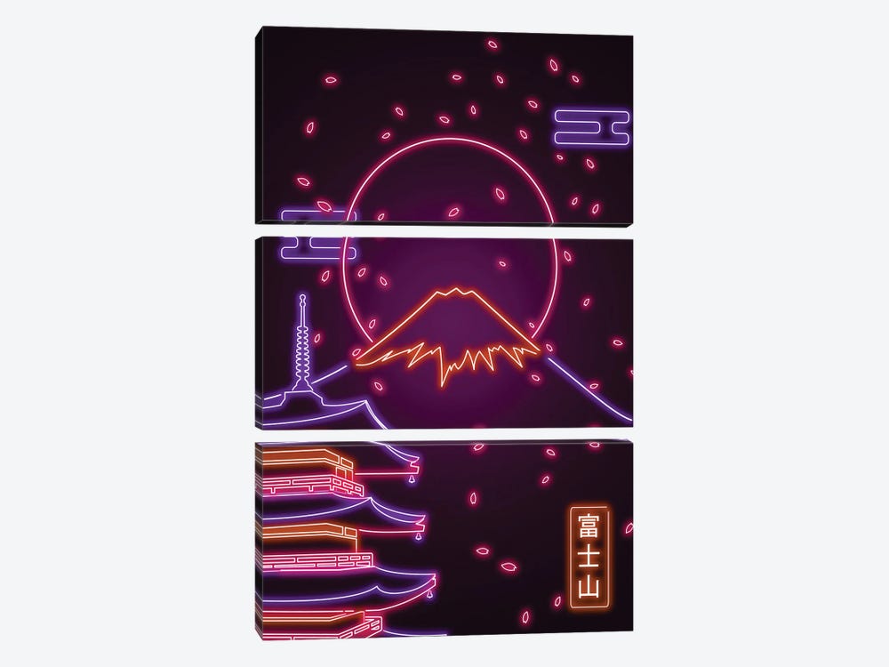 Neon Mount Fuji by Donnie Art 3-piece Canvas Artwork